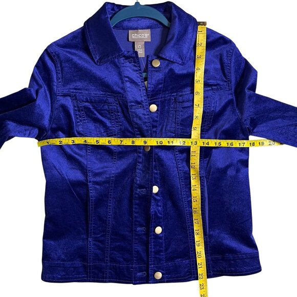 Chico's Sapphire Velveteen Stretch Jacket NWT Size 0 Sapphire Blue - Picture 12 of 12